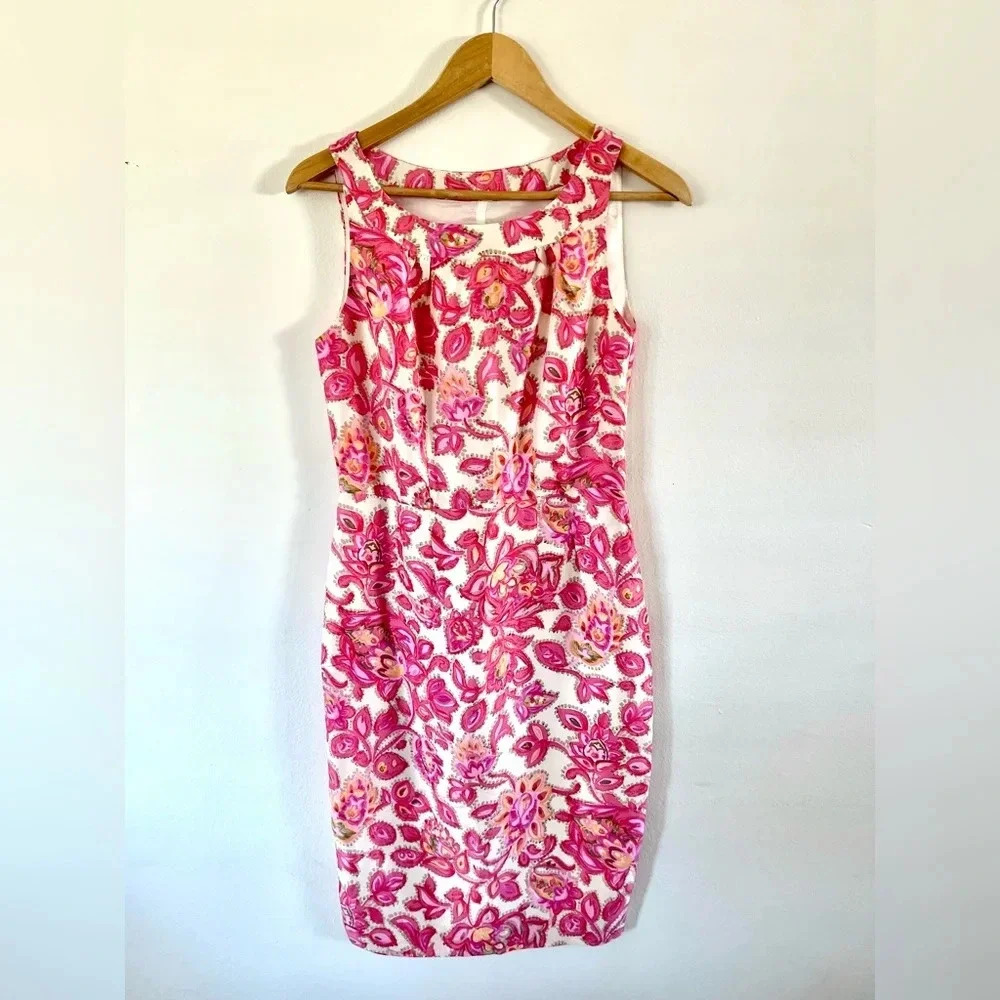 L.K. Bennet Painted Style Pink Floral Paisley Sleeveless Shirt Dress Size 4‎